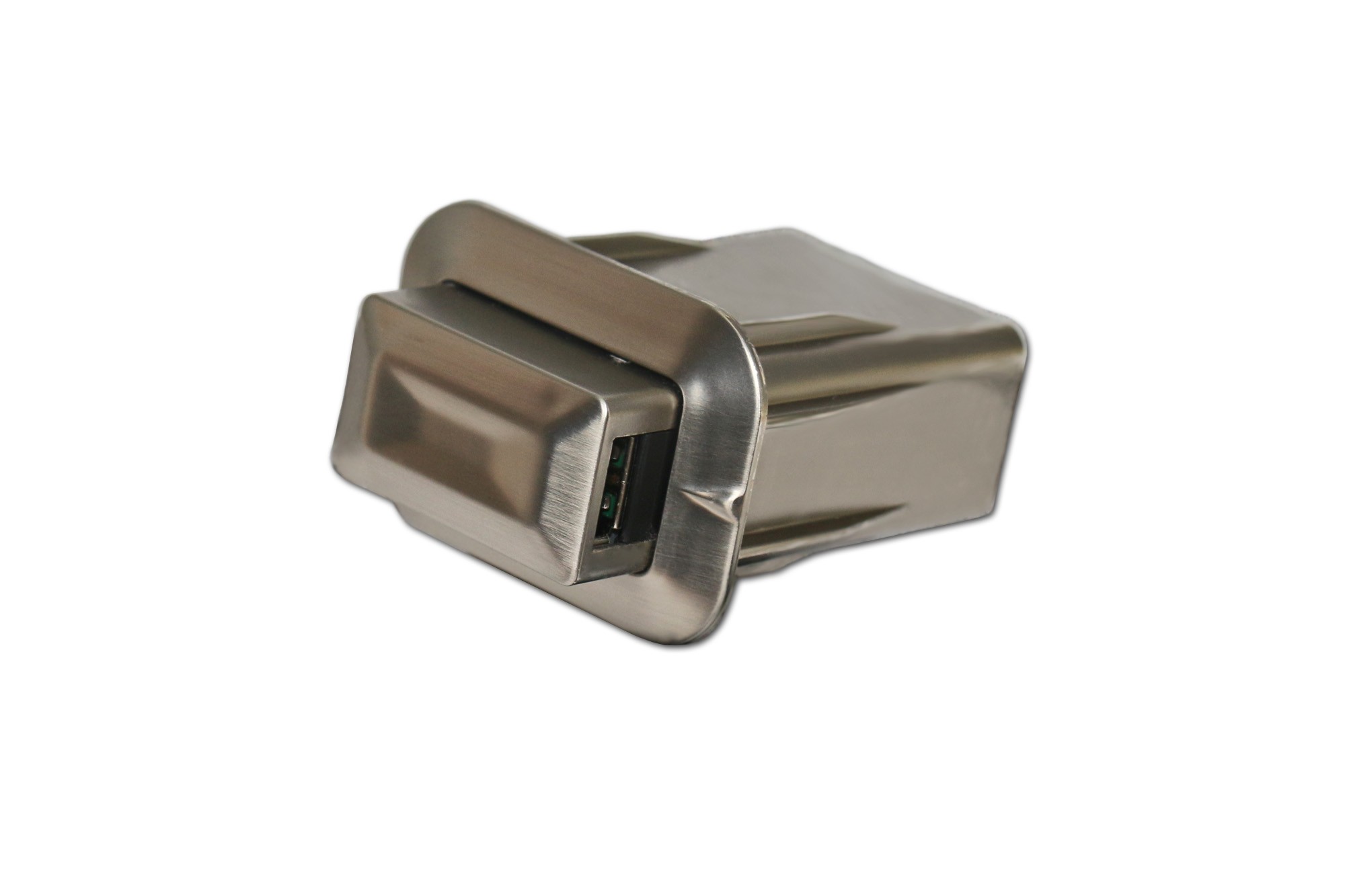Pop-Up Rectangular Dual Port USB Charger in brushed aluminum