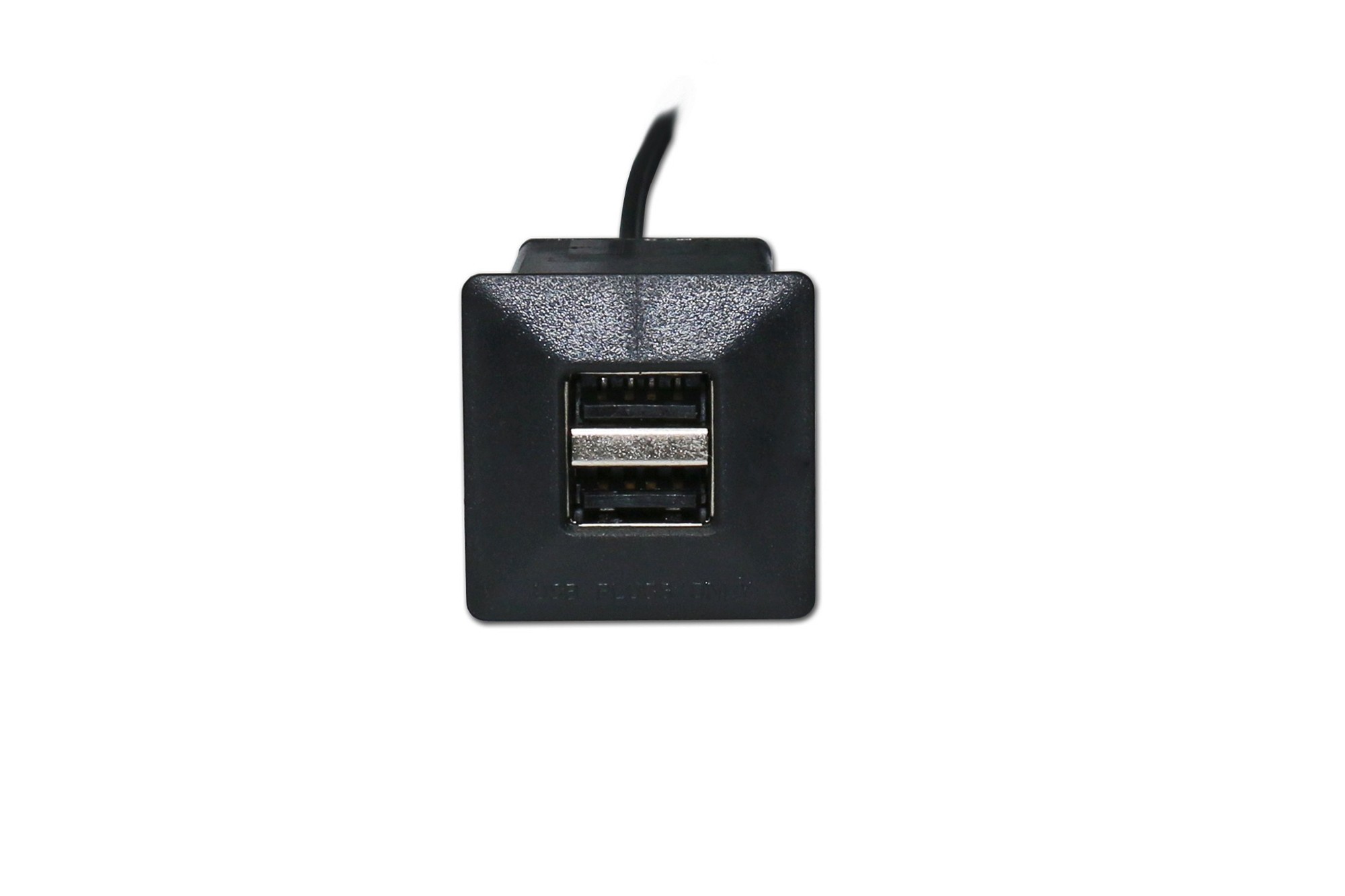 Dual USB charger, mini square with barrel connector